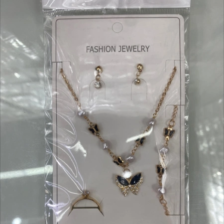 Alloy pearl butterfly-shaped necklace, earrings, bracelet and ring four-piece set Alloy pearl butterfly-shaped necklace, earrings, bracelet and ring four-piece set